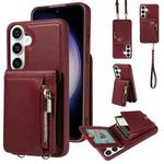 For Samsung Galaxy S23 FE 5G Crossbody Lanyard Zipper Wallet Leather Phone Case(Wine Red)