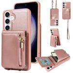 For Samsung Galaxy S23 FE 5G Crossbody Lanyard Zipper Wallet Leather Phone Case(Rose Gold)