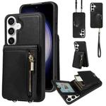 For Samsung Galaxy S23 FE 5G Crossbody Lanyard Zipper Wallet Leather Phone Case(Black)