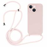 For iPhone 15 Plus Crossbody Lanyard Liquid Silicone Case(Sand Pink)