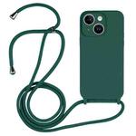 For iPhone 15 Plus Crossbody Lanyard Liquid Silicone Case(Clover Green)