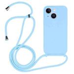 For iPhone 15 Crossbody Lanyard Liquid Silicone Case(Blue)