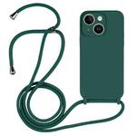 For iPhone 15 Crossbody Lanyard Liquid Silicone Case(Pine Needle Green)