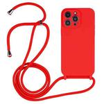 For iPhone 15 Pro Crossbody Lanyard Liquid Silicone Case(Red)