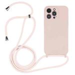 For iPhone 15 Pro Max Crossbody Lanyard Liquid Silicone Case(Sand Pink)