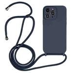 For iPhone 15 Pro Max Crossbody Lanyard Liquid Silicone Case(Midnight Blue)