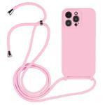 For iPhone 15 Pro Max Crossbody Lanyard Liquid Silicone Case(Pink)