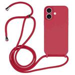 For iPhone 16 Crossbody Lanyard Liquid Silicone Case(Rose Red)