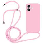 For iPhone 16 Crossbody Lanyard Liquid Silicone Case(Pink)