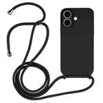 For iPhone 16 Plus Crossbody Lanyard Liquid Silicone Case(Black)