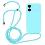 For iPhone 16 Plus Crossbody Lanyard Liquid Silicone Case(Ice Blue)