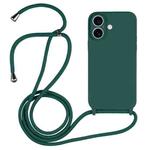 For iPhone 16 Plus Crossbody Lanyard Liquid Silicone Case(Pine Needle Green)