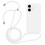 For iPhone 16 Plus Crossbody Lanyard Liquid Silicone Case(White)