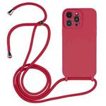 For iPhone 16 Pro Crossbody Lanyard Liquid Silicone Case(Rose Red)