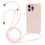 For iPhone 16 Pro Crossbody Lanyard Liquid Silicone Case(Sand Pink)