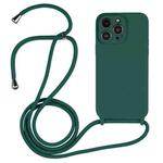 For iPhone 16 Pro Crossbody Lanyard Liquid Silicone Case(Pine Needle Green)