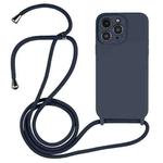 For iPhone 16 Pro Crossbody Lanyard Liquid Silicone Case(Midnight Blue)