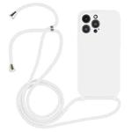 For iPhone 16 Pro Crossbody Lanyard Liquid Silicone Case(White)