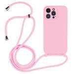 For iPhone 16 Pro Max Crossbody Lanyard Liquid Silicone Case(Pink)