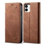 For Samsung Galaxy A05 Denim Texture Casual Style Horizontal Flip Leather Case(Brown)