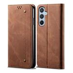 For Samsung Galaxy A25 5G Global Denim Texture Casual Style Horizontal Flip Leather Case(Brown)