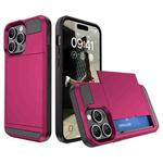 For iPhone 15 Pro Max Multifunction Armor Slide Card Slot Phone Case(Rose Red)