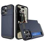 For iPhone 15 Pro Max Multifunction Armor Slide Card Slot Phone Case(Navy Blue)