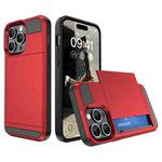 For iPhone 15 Pro Max Multifunction Armor Slide Card Slot Phone Case(Red)