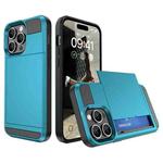 For iPhone 15 Pro Multifunction Armor Slide Card Slot Phone Case(Sky Blue)