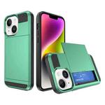 For iPhone 14 Multifunction Armor Slide Card Slot Phone Case(Mint Green)