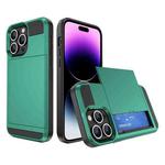 For iPhone 14 Pro Multifunction Armor Slide Card Slot Phone Case(Green Lake)