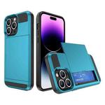 For iPhone 14 Pro Multifunction Armor Slide Card Slot Phone Case(Sky Blue)