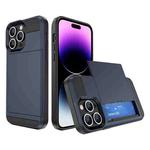 For iPhone 14 Pro Multifunction Armor Slide Card Slot Phone Case(Navy Blue)