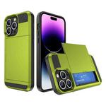 For iPhone 14 Pro Max Multifunction Armor Slide Card Slot Phone Case(Grass Green)