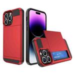 For iPhone 14 Pro Max Multifunction Armor Slide Card Slot Phone Case(Red)