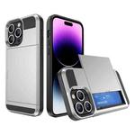 For iPhone 14 Pro Max Multifunction Armor Slide Card Slot Phone Case(Silver)