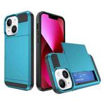 For iPhone 13 Multifunction Armor Slide Card Slot Phone Case(Sky Blue)