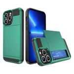 For iPhone 13 Pro Multifunction Armor Slide Card Slot Phone Case(Green Lake)