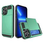 For iPhone 13 Pro Multifunction Armor Slide Card Slot Phone Case(Mint Green)