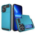 For iPhone 13 Pro Max Multifunction Armor Slide Card Slot Phone Case(Sky Blue)