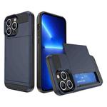 For iPhone 13 Pro Max Multifunction Armor Slide Card Slot Phone Case(Navy Blue)