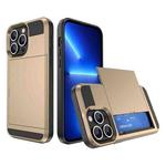 For iPhone 13 Pro Max Multifunction Armor Slide Card Slot Phone Case(Gold)