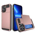 For iPhone 13 Pro Max Multifunction Armor Slide Card Slot Phone Case(Rose Gold)