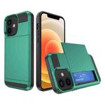 For iPhone 12 Multifunction Armor Slide Card Slot Phone Case(Green Lake)