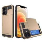 For iPhone 12 Multifunction Armor Slide Card Slot Phone Case(Gold)