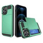 For iPhone 12 Pro Multifunction Armor Slide Card Slot Phone Case(Mint Green)