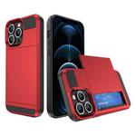 For iPhone 12 Pro Max Multifunction Armor Slide Card Slot Phone Case(Red)