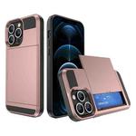 For iPhone 12 Pro Max Multifunction Armor Slide Card Slot Phone Case(Rose Gold)