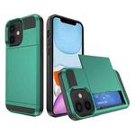 For iPhone 11 Multifunction Armor Slide Card Slot Phone Case(Green Lake)