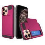 For iPhone 11 Pro Max Multifunction Armor Slide Card Slot Phone Case(Rose Red)